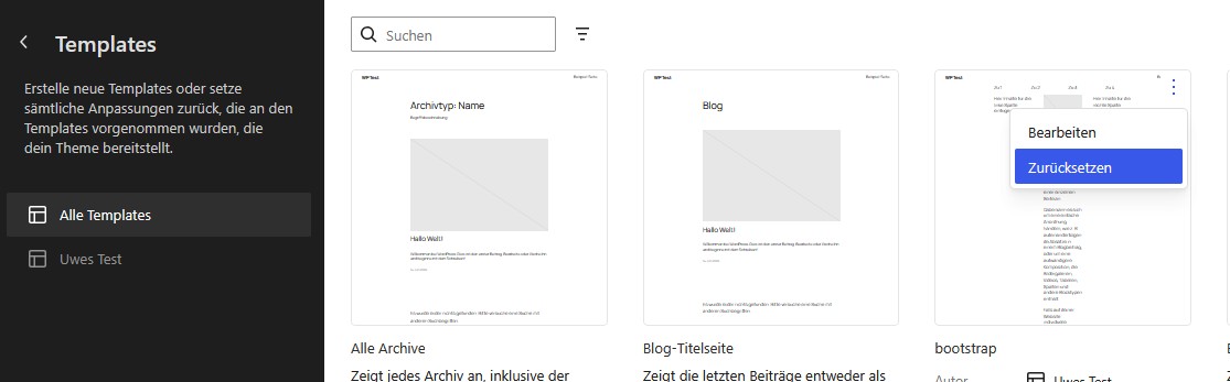 Änderungen am Template werden nur durch zurücksetzen übernommen page